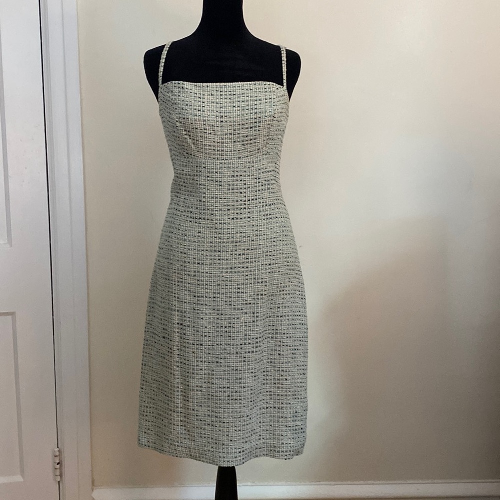 Tweed spaghetti strap dress. Cute spring colors greens, pinks, whites and black!